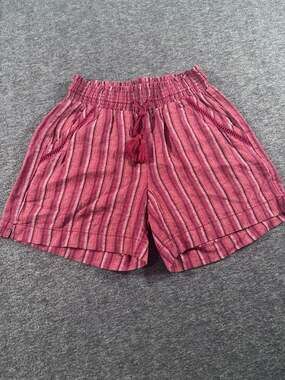 Briggs Women's Red Striped Linen Blend Pull-On Shorts with Tassel Drawstring